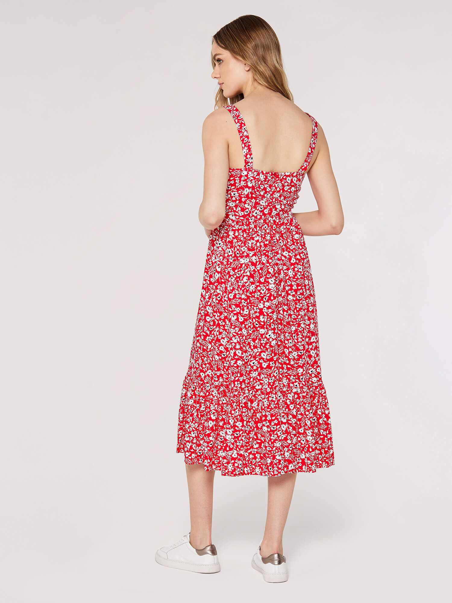Midi red floral dress cheap