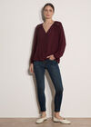 Crochet Insert Shimmer Blouse, Burgundy, large
