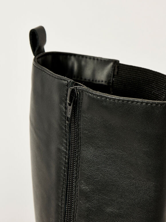 Black Knee High Platform Boots, Black, large