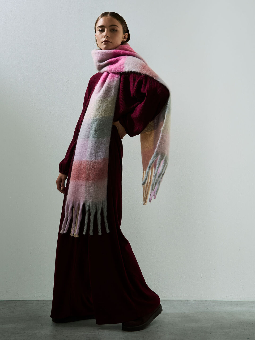 Image of Pastel Check Colour Block Scarf