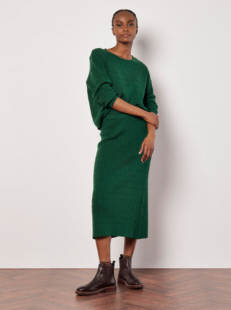 Fine Knit Cable Midi Skirt