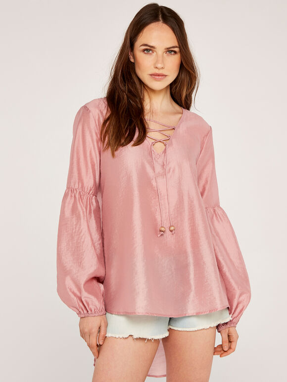 Satin Top with Bead Detail, Pink, large