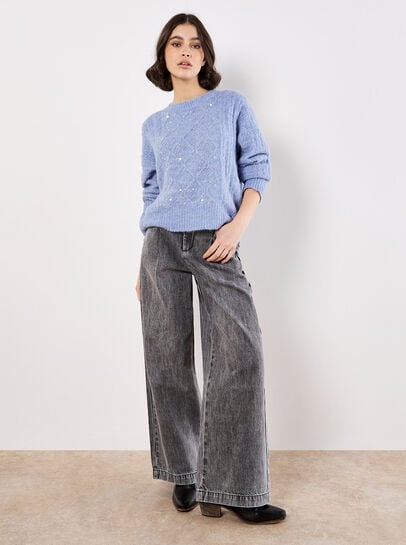 Iridescent Sequin Cable Knit Jumper