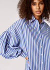 Oversized Stripe Cotton Shirt, Blue, large