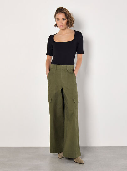 Wide Leg Cotton Cargo Trousers
