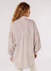Oversized Stripe Cotton Shirt, Brown, large