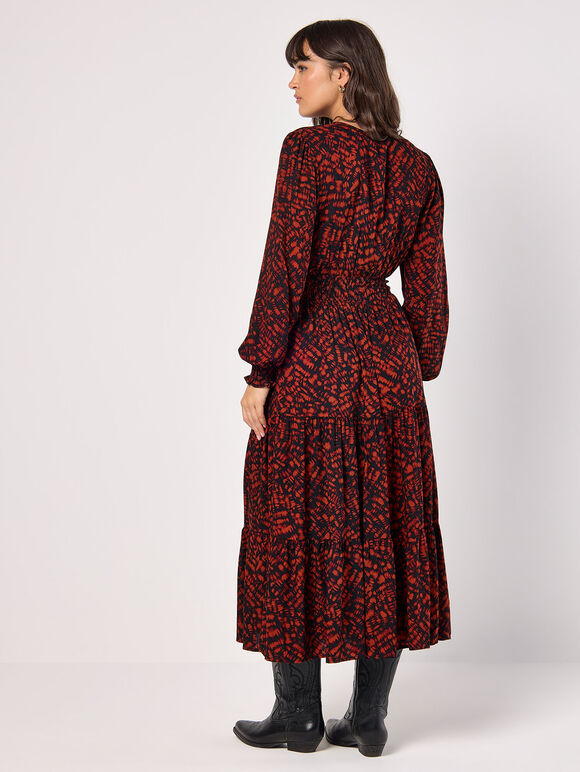 Abstract Print Tiered Midaxi Dress, Red, large