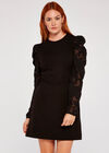 Sheer Puff Sleeve Bodycon Dress, Black, large
