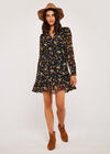 Painterly Floral Ruffle Mini Dress, Green, large