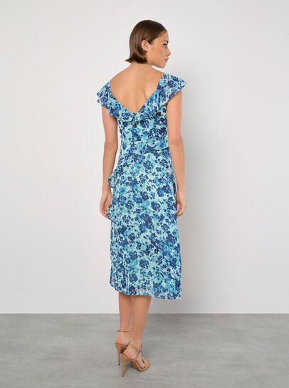 Floral Asymmetric Ruffle Midaxi Dress