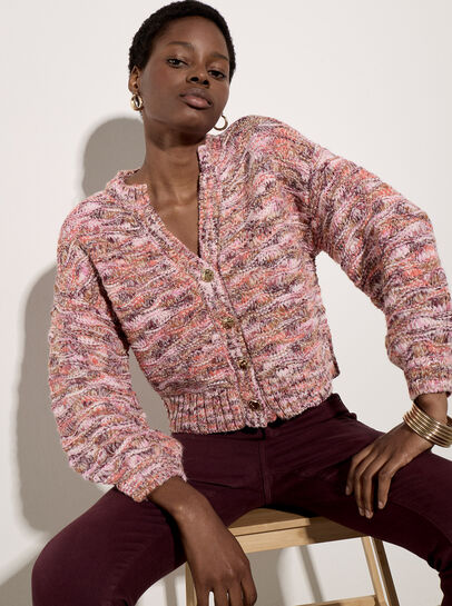 Tonal Shimmer Chunky Knit Cardigan
