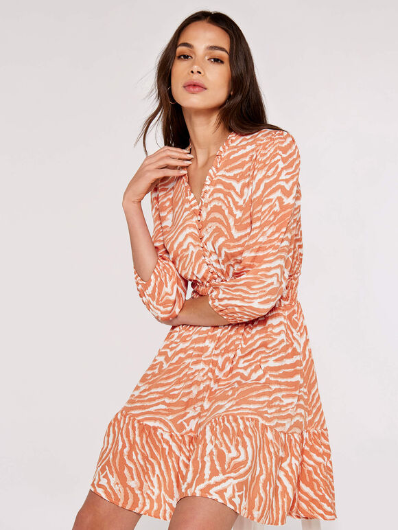 Zebra Mini Dress, Coral, large