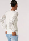 Contrast Crochet Sleeves Jumper, Cream, large