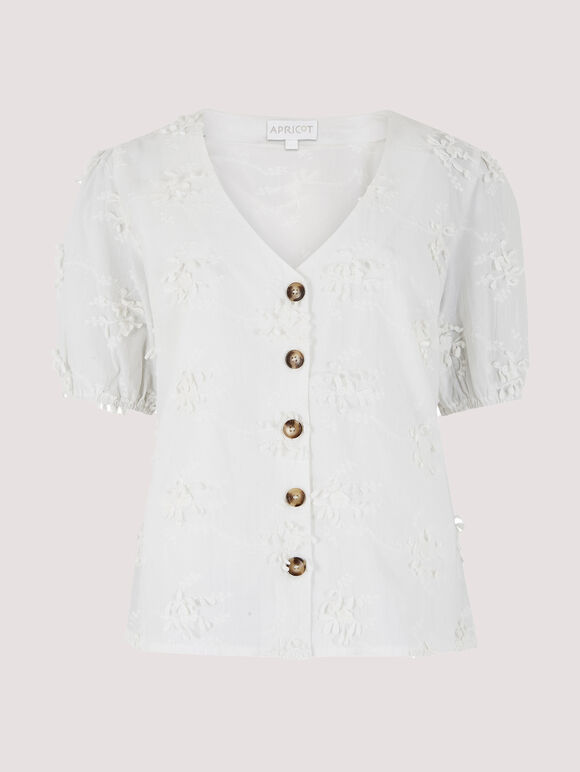 Embroided Cotton Top, Cream, large