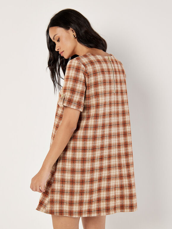 Check Print Swing Mini Dress, Rust, large