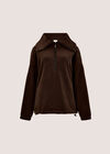 Funnel Neck Teddy Borg Fleece Jumper, Brown, large