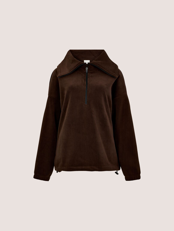 Funnel Neck Teddy Borg Fleece Jumper, Brown, large