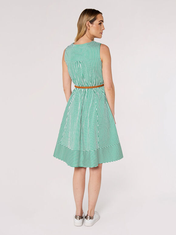 Striped Woven Mini Dress, Green, large