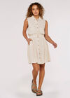 Sleeveless Shirt Mini Dress, Stone, large