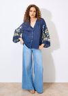 Paisley Embroidered Bell Sleeve Blouse, Navy, large