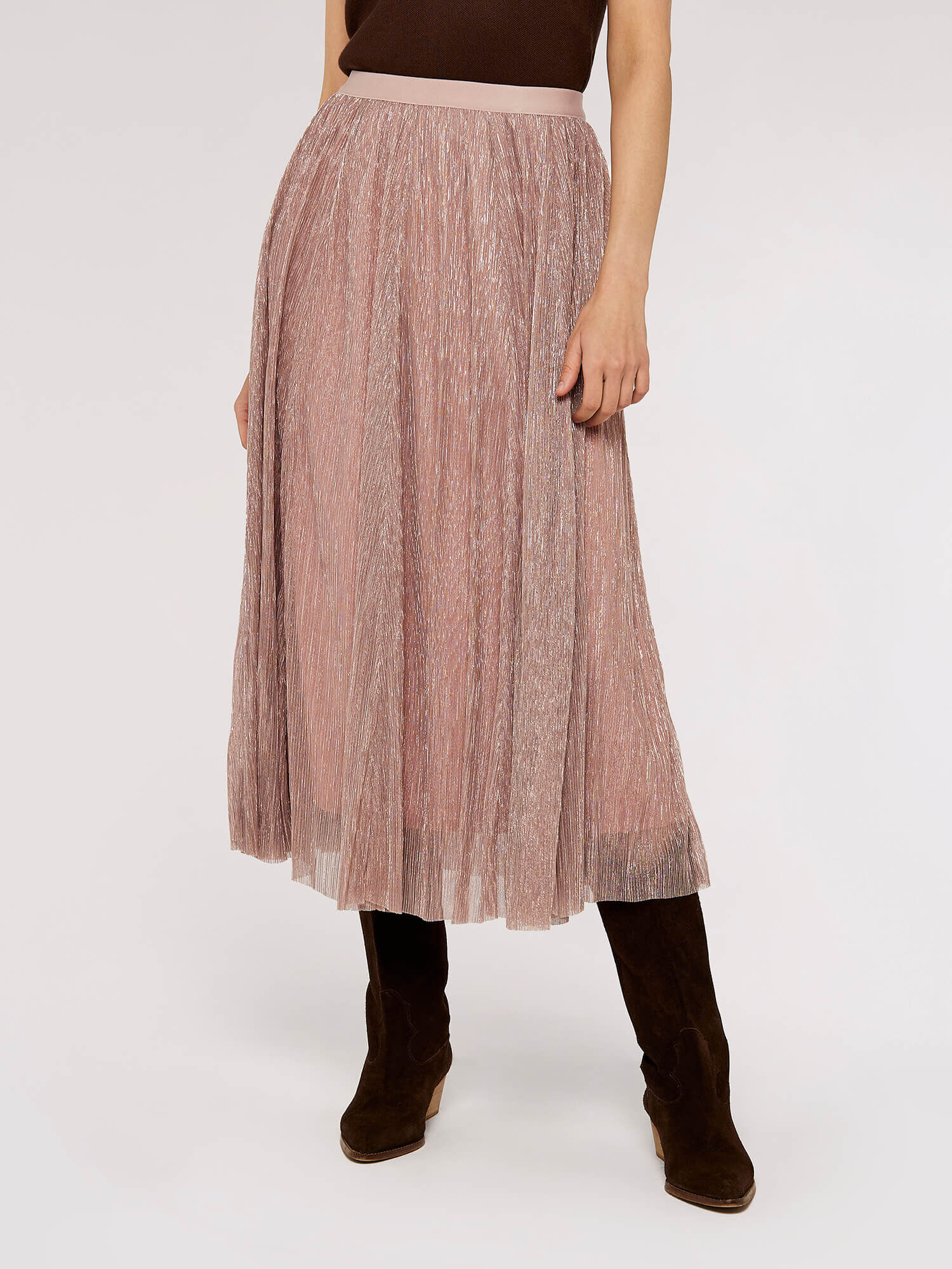 Pleated midi skirt rose gold top