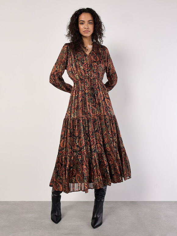 Paisley Sparkle Midaxi Dress, Black, large