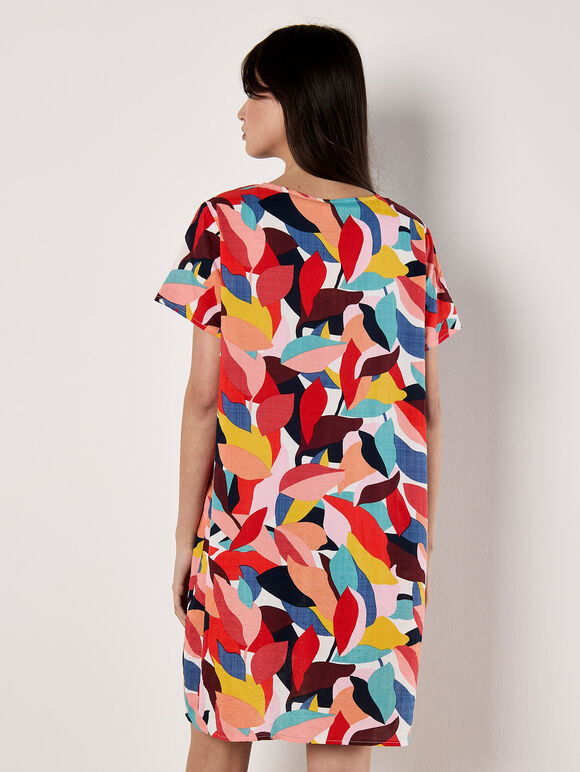 Colour Block Leaf Cocoon Mini Dress, Assorted, large
