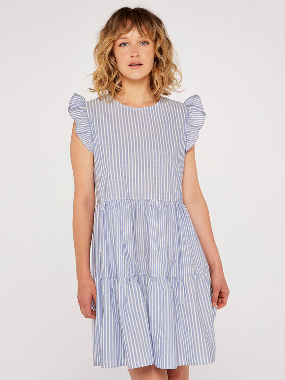 Stripe Tiered Dress, Blue, large
