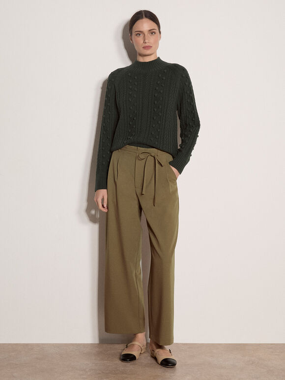 Bobble Cable Knit Jumper, Green, large