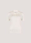 Pointelle Knit Polo T-Shirt, Cream, large