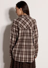 Check Print Oversized Shirt, Brown, large