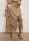 Lace Hem Satin Midi Skirt, Gold, large
