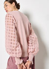 Contrast Organza Sleeves Jumper, Pink, large