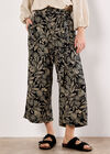 Batik Leaf Culotte Trousers, Black, large