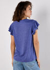 Soft Slub Ruffle Sleeve T-Shirt, Purple, large