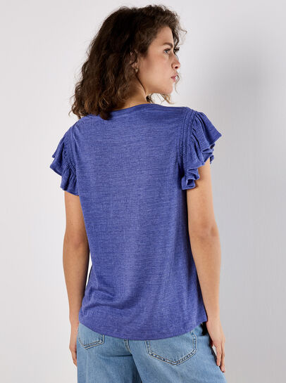 Soft Slub Ruffle Sleeve T-Shirt