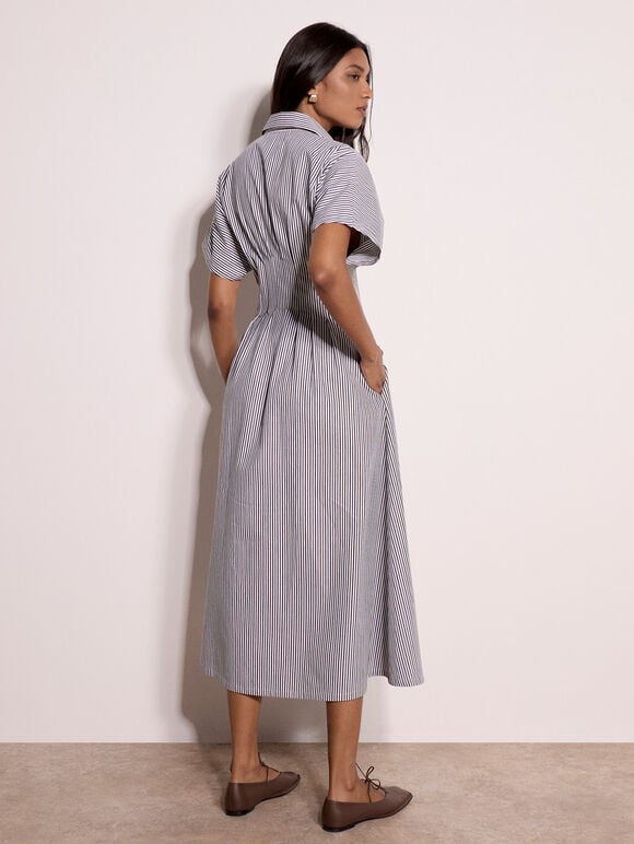 Stripe Structured Shirt Midaxi Dress, White, large