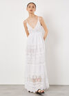 Embroidered Mesh Tiered Maxi Dress, Cream, large