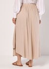 Linen Blend Hanky Hem Midi Skirt, Stone, large
