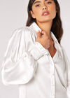 Balloon Sleeve Satin Shirt, White, large
