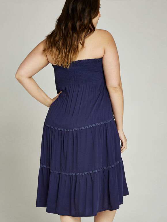 Pom Pom Trim 2in1 Dress +, Navy, large