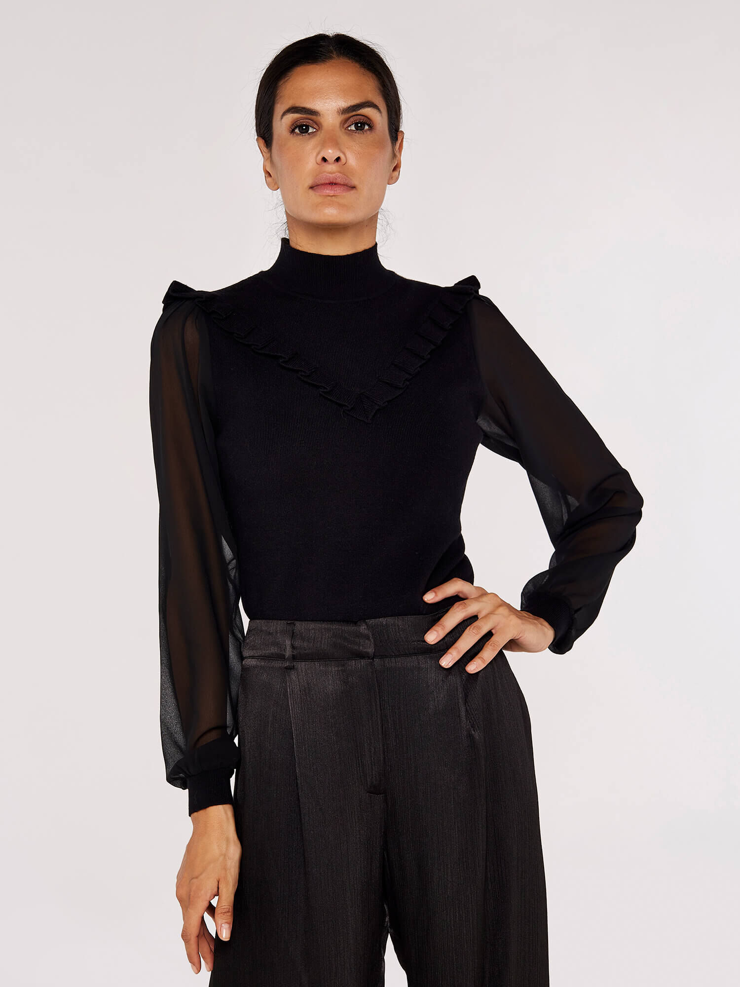 Ruffle Chiffon Sleeve Jumper Apricot Clothing