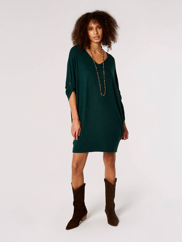 Soft-Touch Cocoon Mini Dress, Green, large