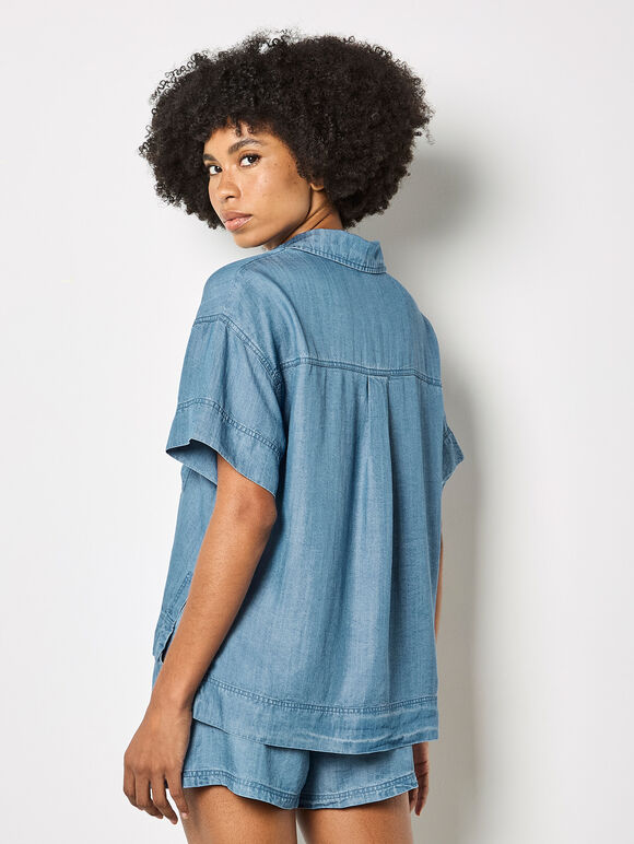 Lightweight Denim Blouse, Blue, large