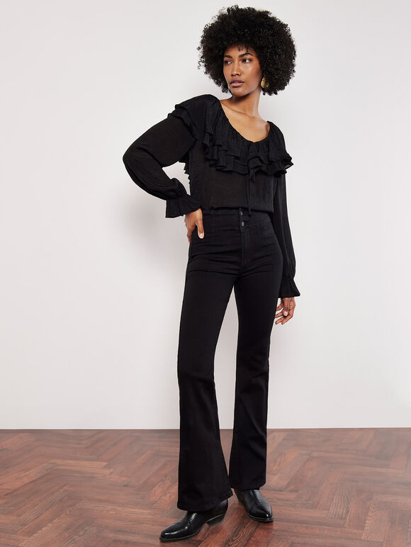 Ruffle Collar Blouse, Black, large