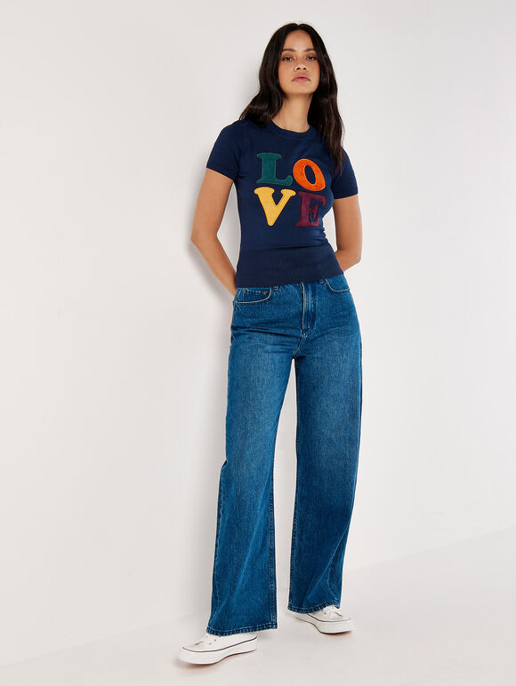 Love Knitted T-Shirt, Navy, large