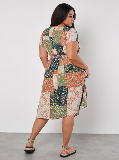 Curve Ditsy Patchwork Print Midi Dress