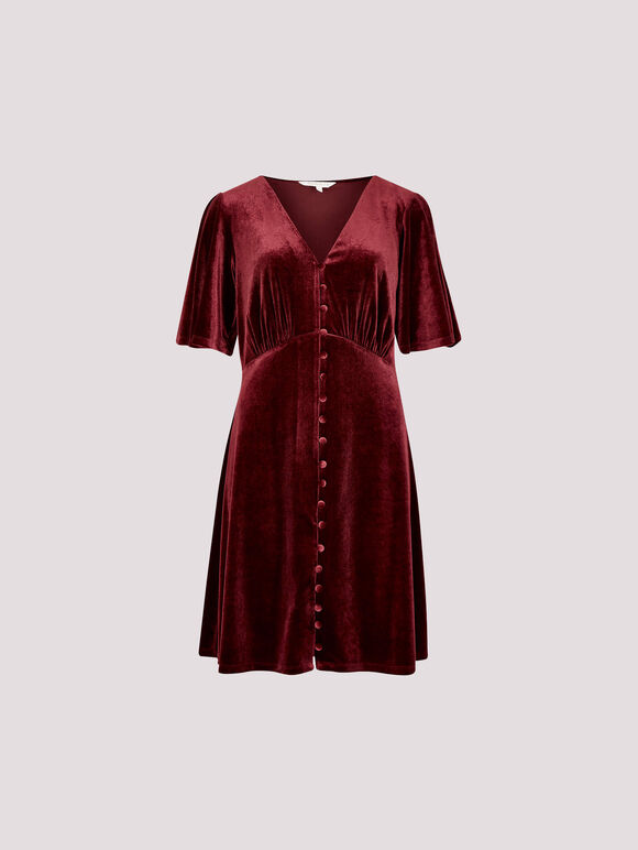 Velvet Button-Down Mini Dress, Burgundy, large
