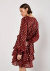 Gold Foil Spot Tiered Mini Dress, Burgundy, large