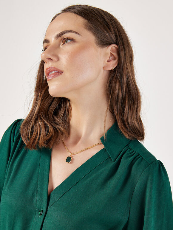 Balloon Sleeve Blouse, Green, large
